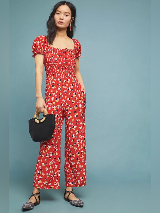 Faithfull the Brand Pants - Anthropologie Faithfull the Brand Red Della Smocked Jumpsuit Medium